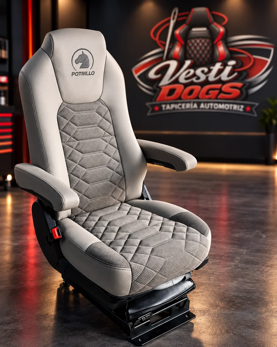Asiento Potrillo gris con tapizado acolchado