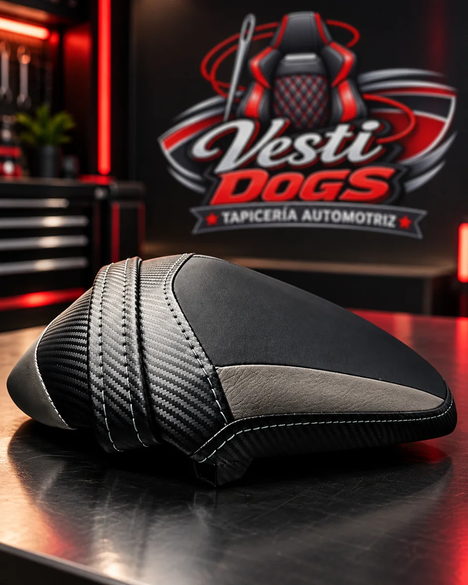Asiento de moto negro con costuras de contraste